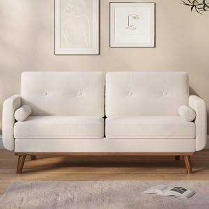 Acekool 65" Mid Century Modern Loveseat, Deep Seat Linen Sofa Couch for Living Room, Bedroom, Small Space, 2-Seater, Beige - 1 of 4