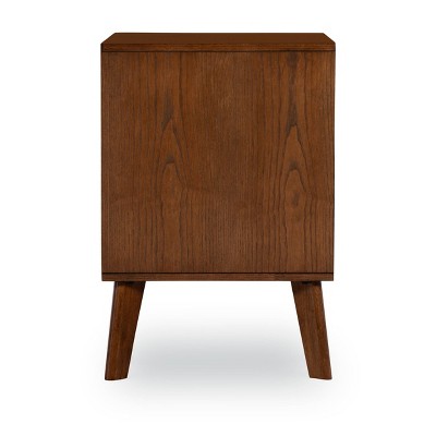 Reid Walnut 2 Drawer Mid-Century Modern Nightstand with Bronze Hardware