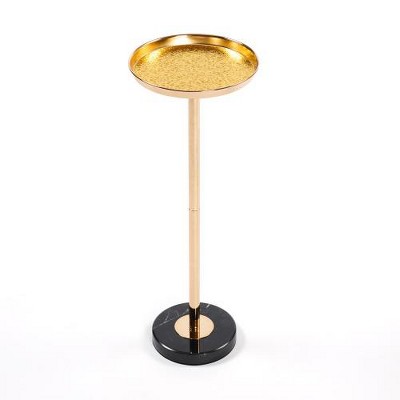 SYFERLORY Adjustable Side Table, Small Tea Martini Table, Gold, Natural Marble Decorative Pedestal End Table for Display and Storage