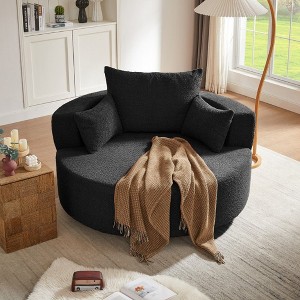 CAVINAS 360° Swivel Barrel Chair,Round Accent Chair with 3 Removable Pillows,56.3" Wide Chenille Lounge Chair for Living Room,350LB Capacity - 1 of 4