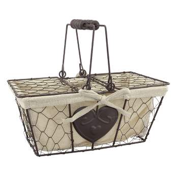 10.7" x 6.5" Decorative Farmhouse Chicken Wire Metal Picnic Basket Brown - Stonebriar Collection