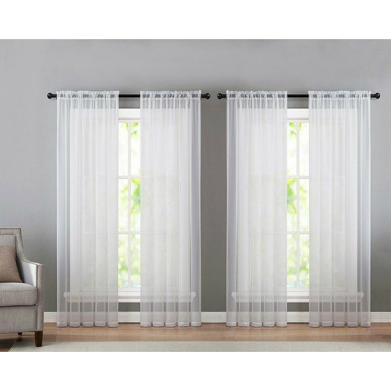 Kate Aurora 4 Piece Basic Home Rod Pocket Sheer Voile Window Curtain Panels, 1 of 2