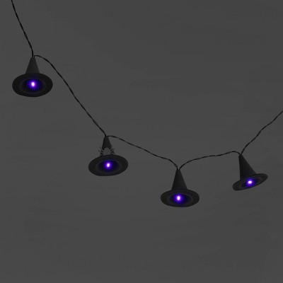20ct LED Fabric Witch Hat Six Spiders Halloween Indoor Outdoor Novelty String Lights Purple/Black - Hyde and EEK! Boutique™