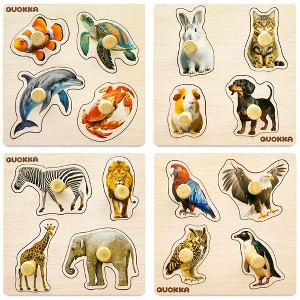 QUOKKA Wooden Puzzles Set for Toddlers 1 2 3 – 4 Set Pegged Puzzles for Kids Ages 2-4 - 1 of 4