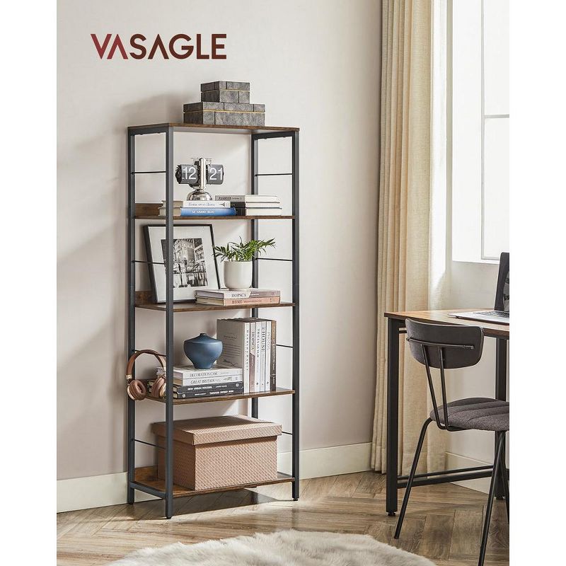 VASAGLE 5-Tier Bookshelf Bookcase Shelving Unit with Back Panels Rustic Brown and Black, 2 of 8