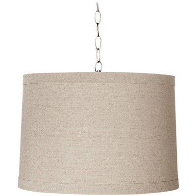 Possini Euro Design Linen Drum 16" Wide Brushed Steel Shaded Pendant