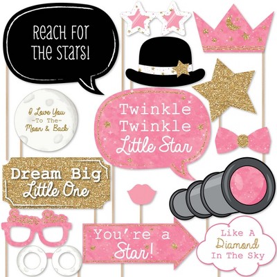 Big Dot of Happiness Pink Twinkle Twinkle Little Star - Baby Shower or Birthday Party Photo Booth Props Kit - 20 Count