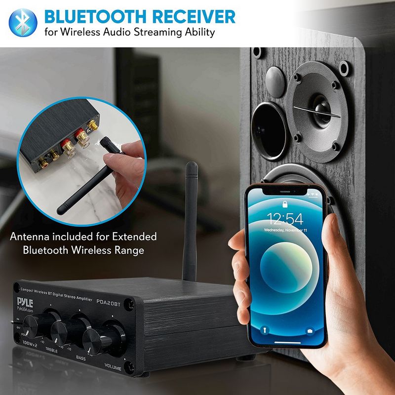 Pyle Bluetooth HiFi Mini Audio Amplifier-Class D Digital Desktop PC Stereo Amplifier Receiver, 5 of 8