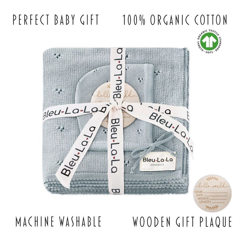 Luxury Organic Cotton Baby Swaddle Receiving Blanket + Hat Gift Set for Newborns and Infant Boys and Girls, 3 of 9