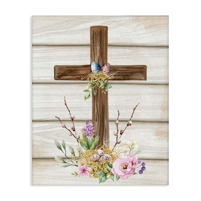 Stupell Industries Spiritual Easter Cross Spring Blossoms Canvas Wall Art