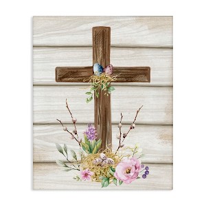 Stupell Industries Spiritual Easter Cross Spring Blossoms Canvas Wall Art - 1 of 4