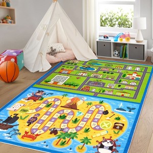 Machine Washable Kids Play Mat Cute Road Rug with Non-Slip Backing Educational Low Pile Floor Carpet for Children Nursery Playroom Toddler Room - 1 of 4