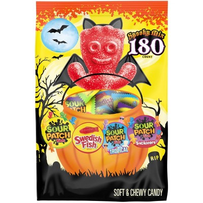 Sour Patch Kids & Swedish Fish Halloween Candy Variety Pack Treat Size - 60oz/180ct