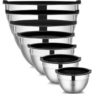 Itopfox 7-Piece Stainless Steel Mixing Bowls with Lids, Nesting Design for Space Saving, Ideal for Baking, Prepping, Cooking and Serving Food - 1 of 4