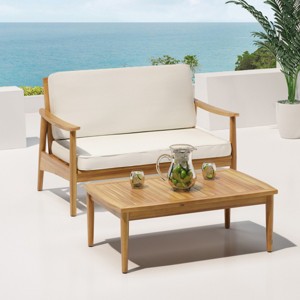 2-Piece Acacia Wood Patio Conversation Set, Outdoor Loveseat and Coffee Table for Balcony or Small Space – Koiai - 1 of 4