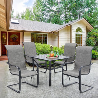 Patio Set with Steel Table with 1.57" Umbrella Hole & Metal Sling C-Spring Arm Chairs - Captiva Designs