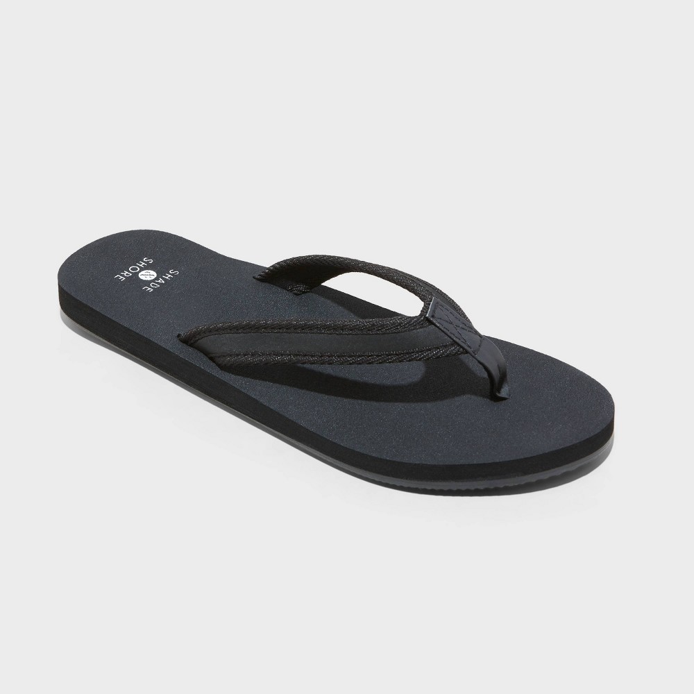 Women's Nona Thong Sandals - Shade & Shore™ Black 12: Slip-On Open Toe, EVA Insole, Medium Width, Solid Pattern