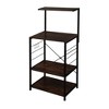 SEVOBAL Kitchen Storage Four Tier Vintage Wooden Bakers Rack with Hooks and Adjustable Legs, Black, 33.27"*18.11"*4.92" - 2 of 4