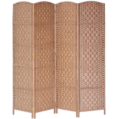 4 Panels Diamond Weave Bamboo Fiber Privacy Partition Screen Beige ...