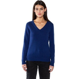 JENNIE LIU Women's 100% Pure Cashmere Long Sleeve Pullover V Neck Sweater - 1 of 3