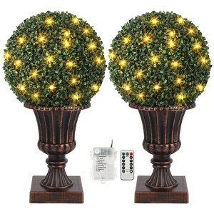 Artificial Set of 2 Boxwood Topiary Ball Trees 27" for Outdoors - 1 of 4