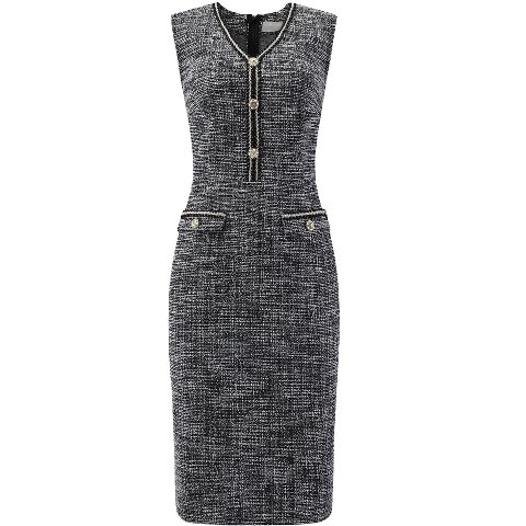 Женские платья INSPIRE CHIC Women's Sleeveless Tweed V Neck Button Decor Work Office Pencil Dress X-Large Black