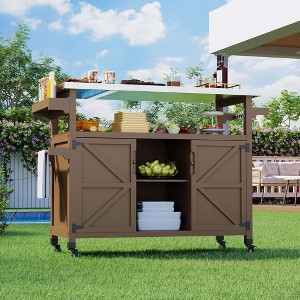 Outdoor Grill Cart with Storage Cabinet, Movable Outdoor Kitchen Island Prep Stand Station with Stainless Steel Tabletop - 1 of 4
