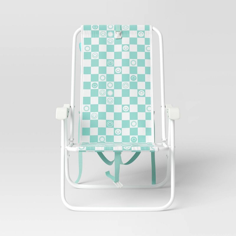 Recycled Fabric Backpack Outdoor Portable Beach Chair Aqua Blue Icon Checkboard - Sun Squad&#8482;, 2 of 5