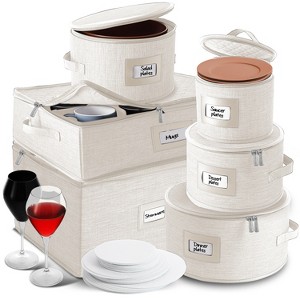 StorageBud Fine China Storage Containers, Durable Dinnerware Storage Set, Hard Shell Quilted Dish Storage Boxes with Felt Dividers - 1 of 4