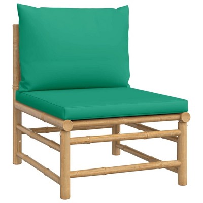 vidaXL Patio Middle Sofa - Bamboo Outdoor Furniture with Green Polyester Cushions, Modular Design, Supportive Backrest
