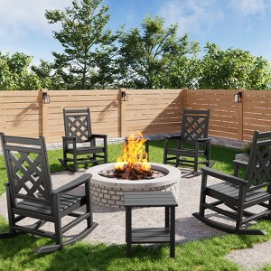 HDPE Outdoor Patio Adirondack Rocking Chairs Set - 1 of 4