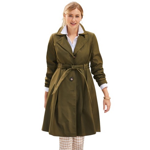 brug Rationeel Berouw Jessica London Women's Plus Size Pleated Trench Coat, 12 W - Dark Olive  Green : Target
