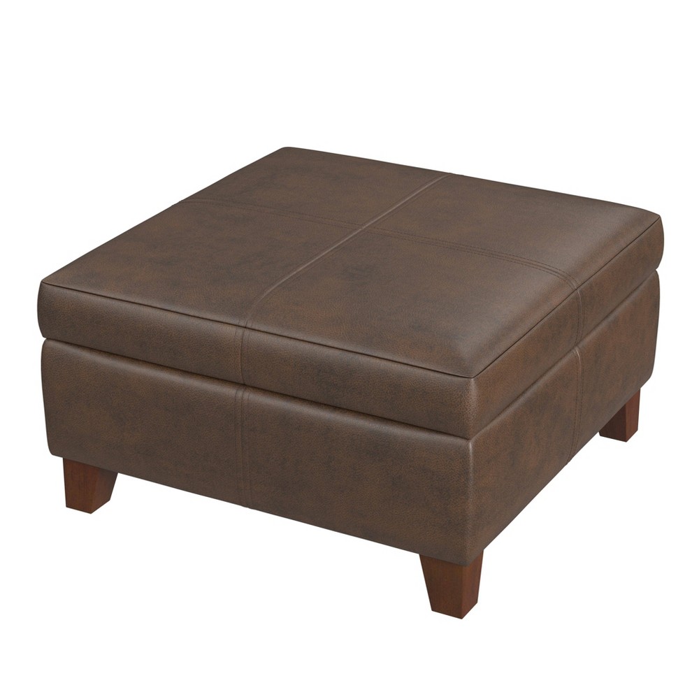 HomePop Luxury Large Faux Leather Storage Ottoman Brown Faux Leather