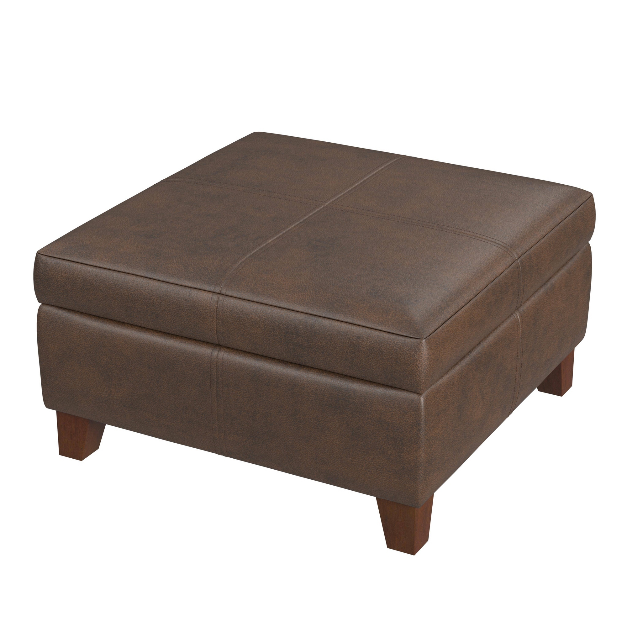HomePop Luxury Large Faux Leather Storage Ottoman Brown Faux Leather