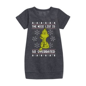 - Dr. Seuss - The Grinch The Nice List Is Overrated Graphic Short Sleeve Fleece Dress - 1 of 4