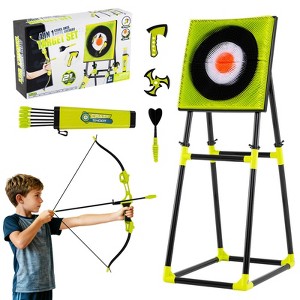 Costway 4 in 1 Throwing Target Set with Bristle Target 4 Throwing axes 4 Ninja Darts a Bow - 1 of 4
