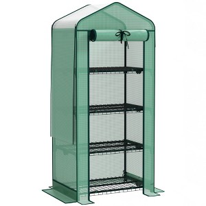 Outsunny 4 Tier Mini Greenhouse with Screen Roof, 27.6" x 19.7" x 62.2", Portable Small Greenhouse with High Strength PE Cover - 1 of 4