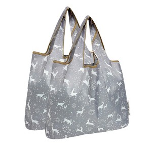 Wrapables Medium Foldable Tote Nylon Reusable Grocery Bags, Set of 2 - 1 of 4