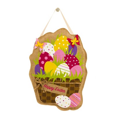 Easter Eggs in Basket Burlap Door Decor, 13.5 x 17.5"