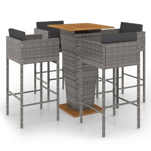 vidaXL Patio Bar Set Outdoor Bistro Set Bar Stool Bistro Table Poly Rattan - Gray 23.6" x 23.6" x 43.3" 4 Piece - 1 of 4