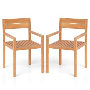Costway 1/2/4 PCS Outdoor Teak Wood Chair Patio Dining Armchair with Slatted Seat & Backrest - 1 of 4