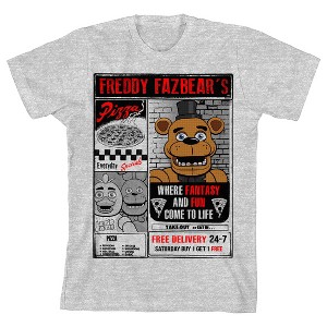 FNAF Freddy Fazbear's Pizza Flyer Boy's Heather Grey T-shirt - 1 of 1
