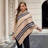 Women's Bat Sleeve Sweater Irregular Stripes Half High Collar Pullover Knitted Cardigan Shawl Cape - 2 of 4