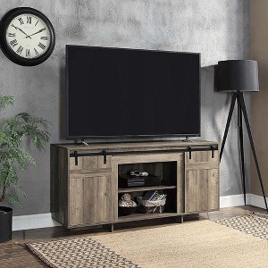 60" Washed Melamine Veneer TV Stand with 2 Sliding Barn Doors, Wooden Case Frame and Sled Base for Living Room and Bedroom - 1 of 4