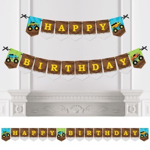 Big Dot of Happiness Smash and Crash - Monster Truck - Boy Birthday Party Bunting Banner - Birthday Party Decorations - Happy Birthday - 1 of 4