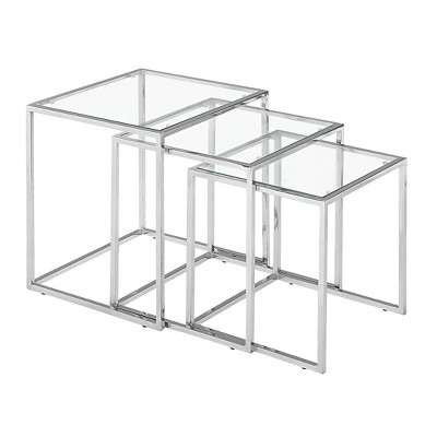 Modern Chrome Steel Tube and Tempered Glass Nesting table Set - ZM Home