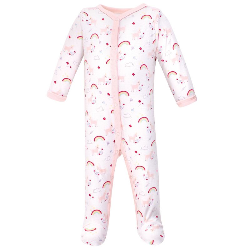 Luvable Friends Baby Girl Cotton Snap Sleep and Play 3pk, Unicorn, 4 of 6