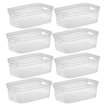 Sterilite 9.5 x 6.5 x 4 Inch Small Open Scoop Front Clear Storage Bin with  Comfortable Carry Through Handles for Household Organization (16 Pack)