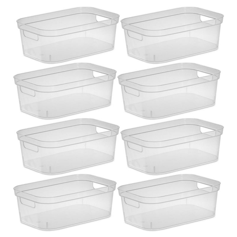 Sterilite 4.25 x 8 x 12.25 Inch Small Modern Storage Bin w/ Comfortable Carry Through Handles & Banded Rim for Household Organization, Clear, 1 of 7