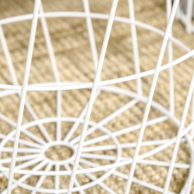 Set of 2 Round White Metal and Wood Nesting Tables